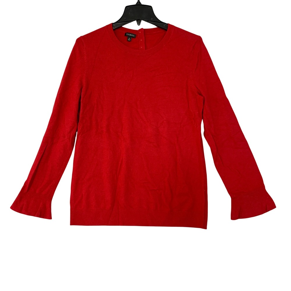 Talbots Women's M Red Bell Sleeve Button Back Sweater Lambswool Blend